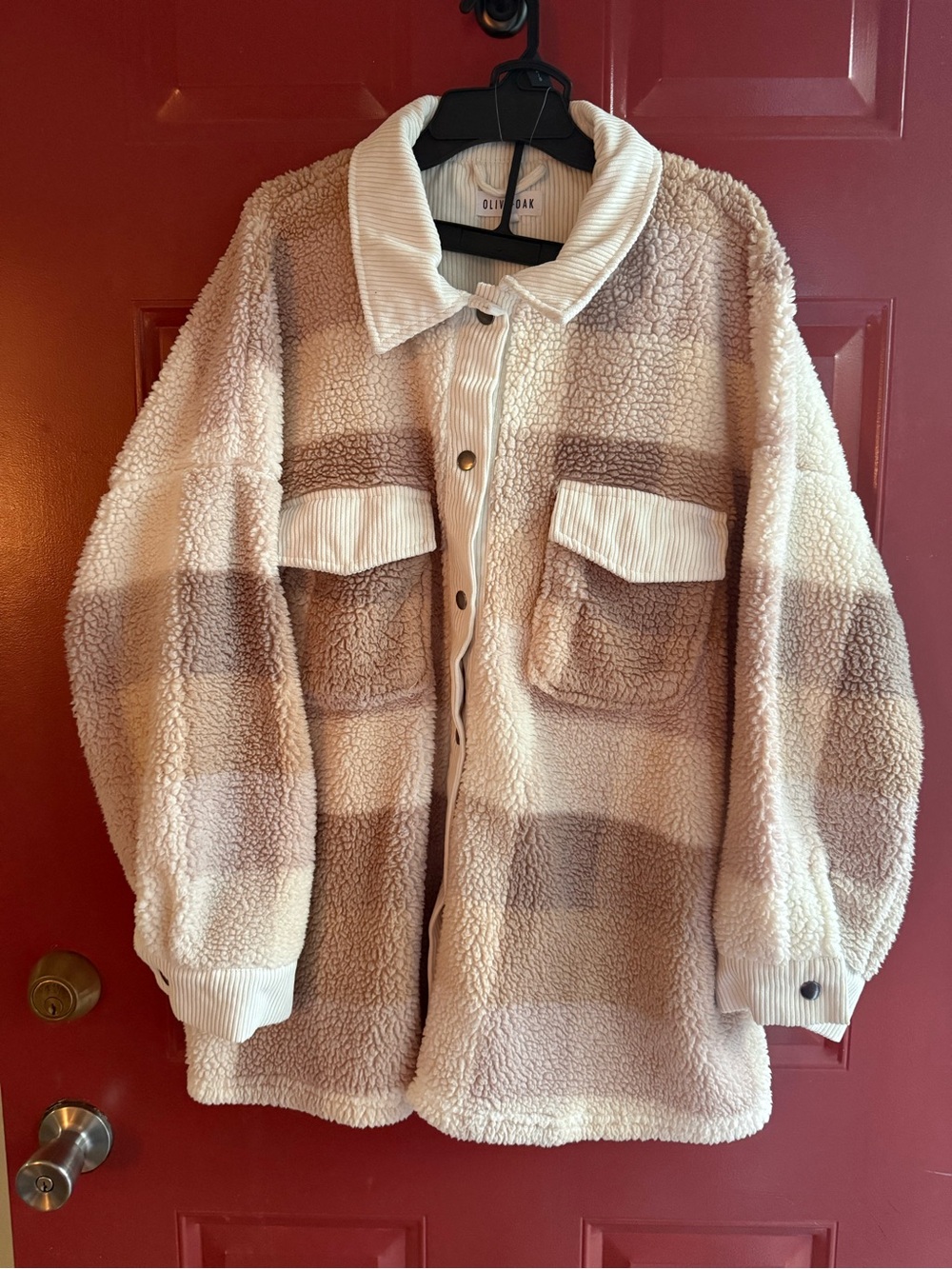 Olive & Oak Cream and Tan Striped Teddy Shacket